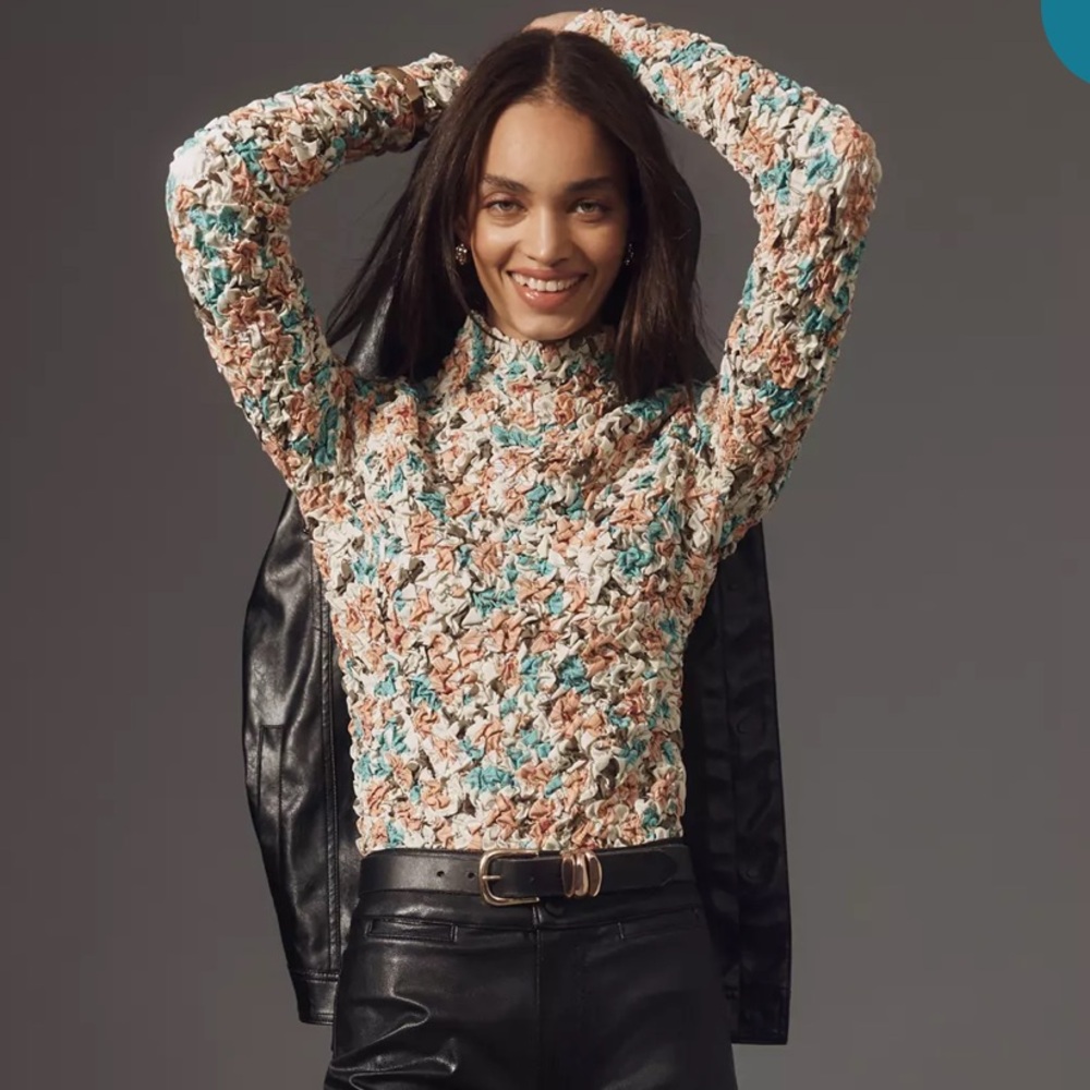 Anthropology DOLAN oriented pebble smocked turtleneck